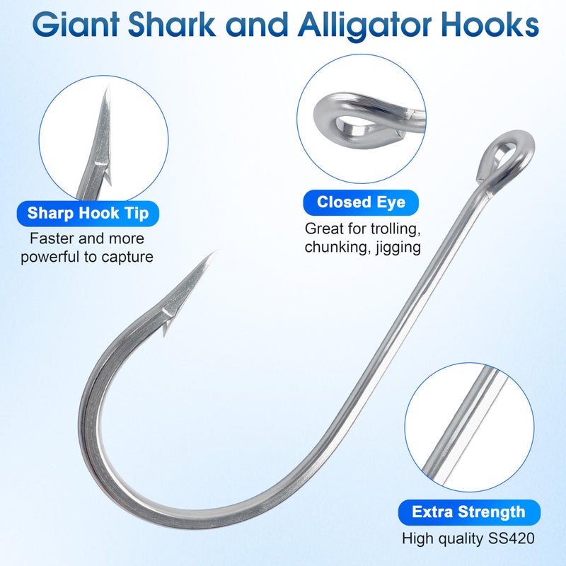 OROOTL Fishing Hooks Saltwater Giant Shark and Alligator Hooks Large J Hooks Stainless Steel Fishing Hook Extra Strong Big Game Fishing Hooks for Catfish Shark Tuna Saltwater Freshwater - Image 2